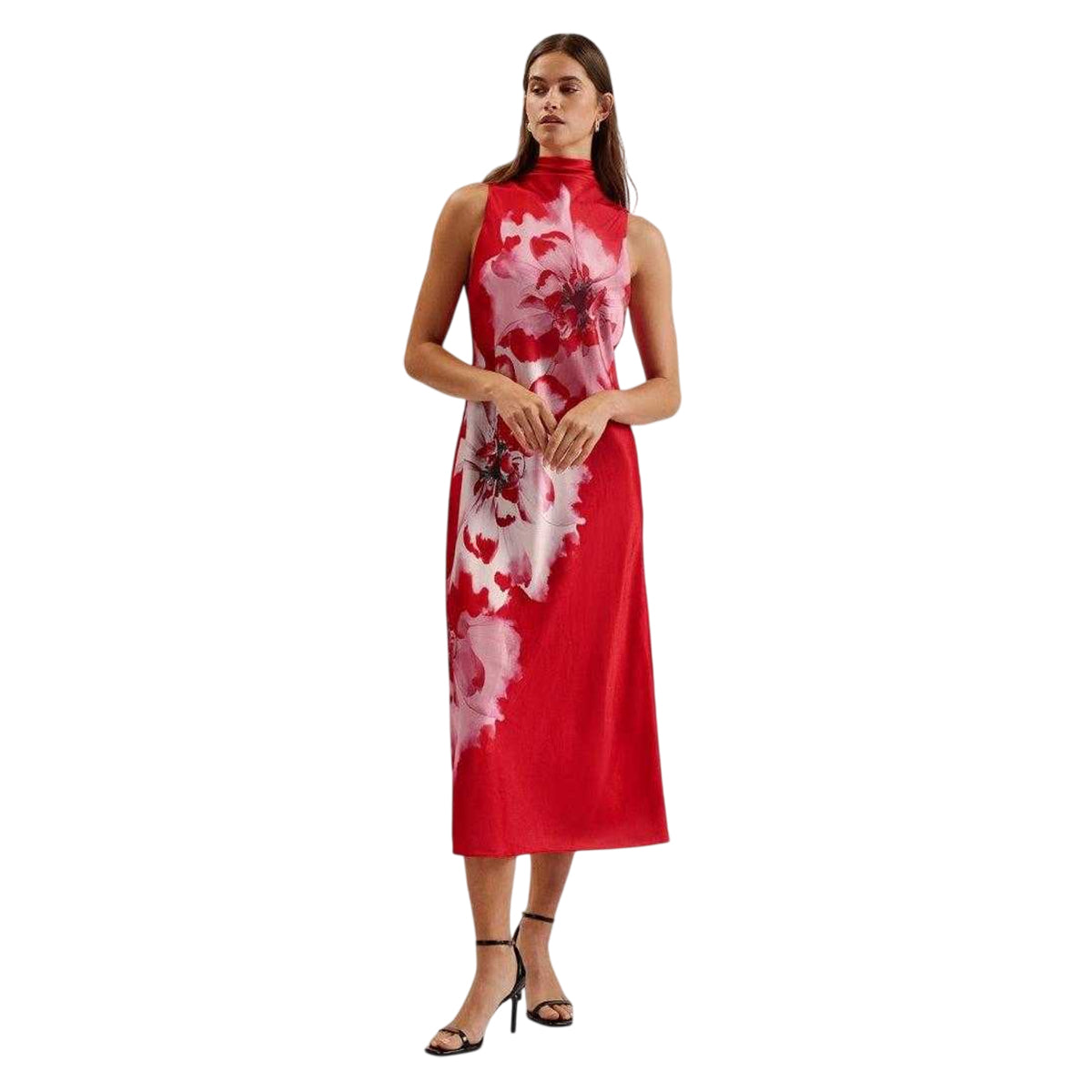 Red - Side - Ted Baker Womens-Ladies Aliara Floral Cowl Neck Midi Dress