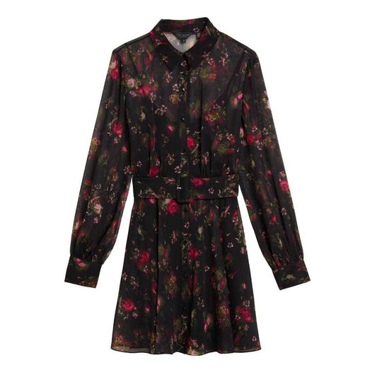 Black - Front - Ted Baker Womens-Ladies Ebene Printed Collared Dress