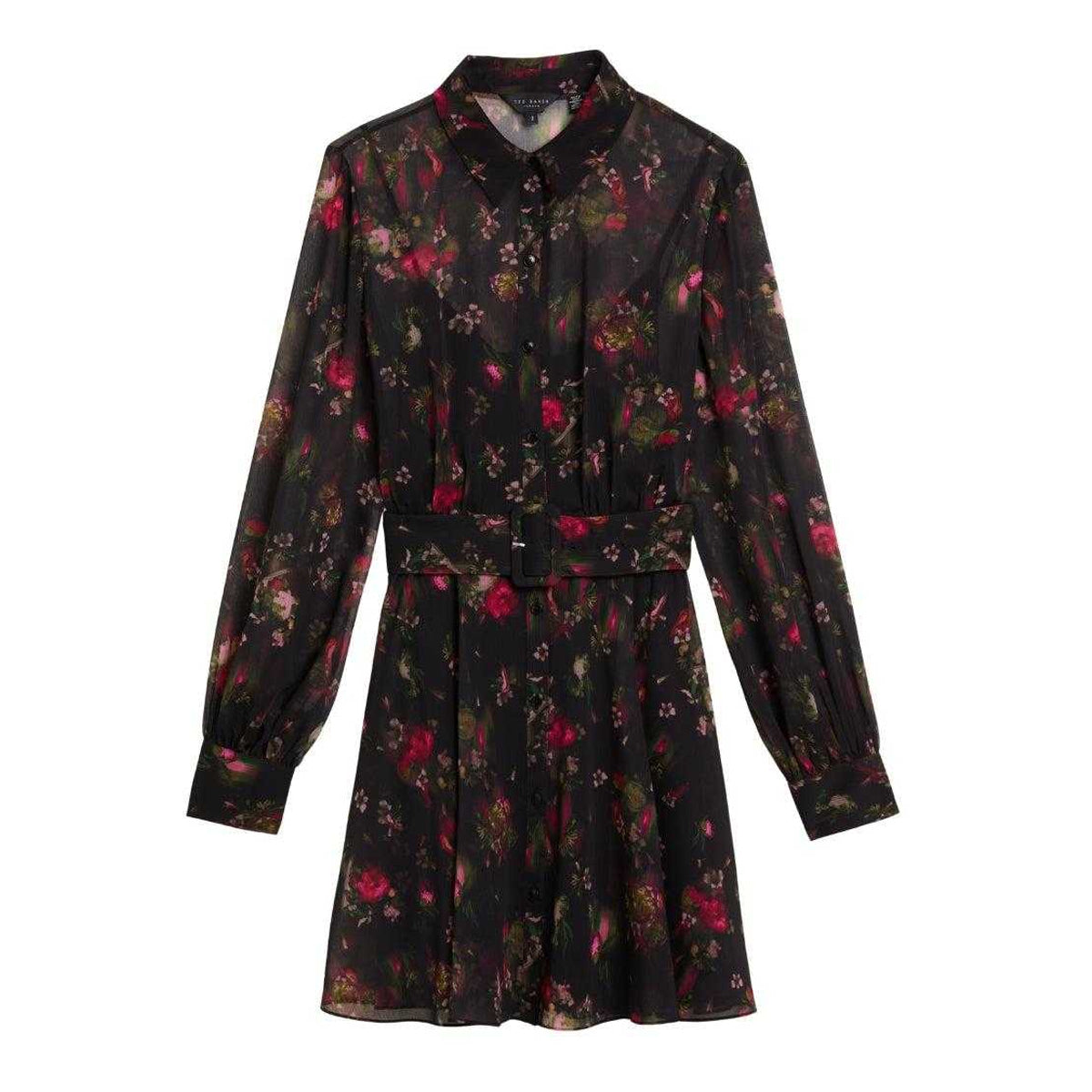 Black - Front - Ted Baker Womens-Ladies Ebene Printed Collared Dress