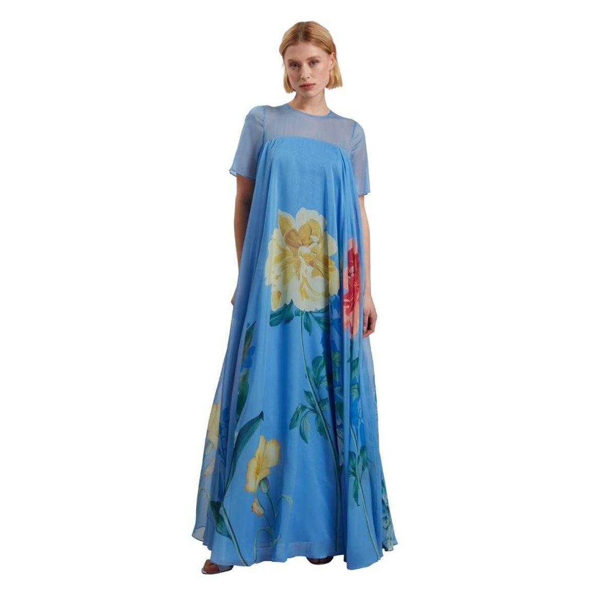 Mid Blue - Side - Ted Baker Womens-Ladies Marie Capped Sleeved Maxi Dress