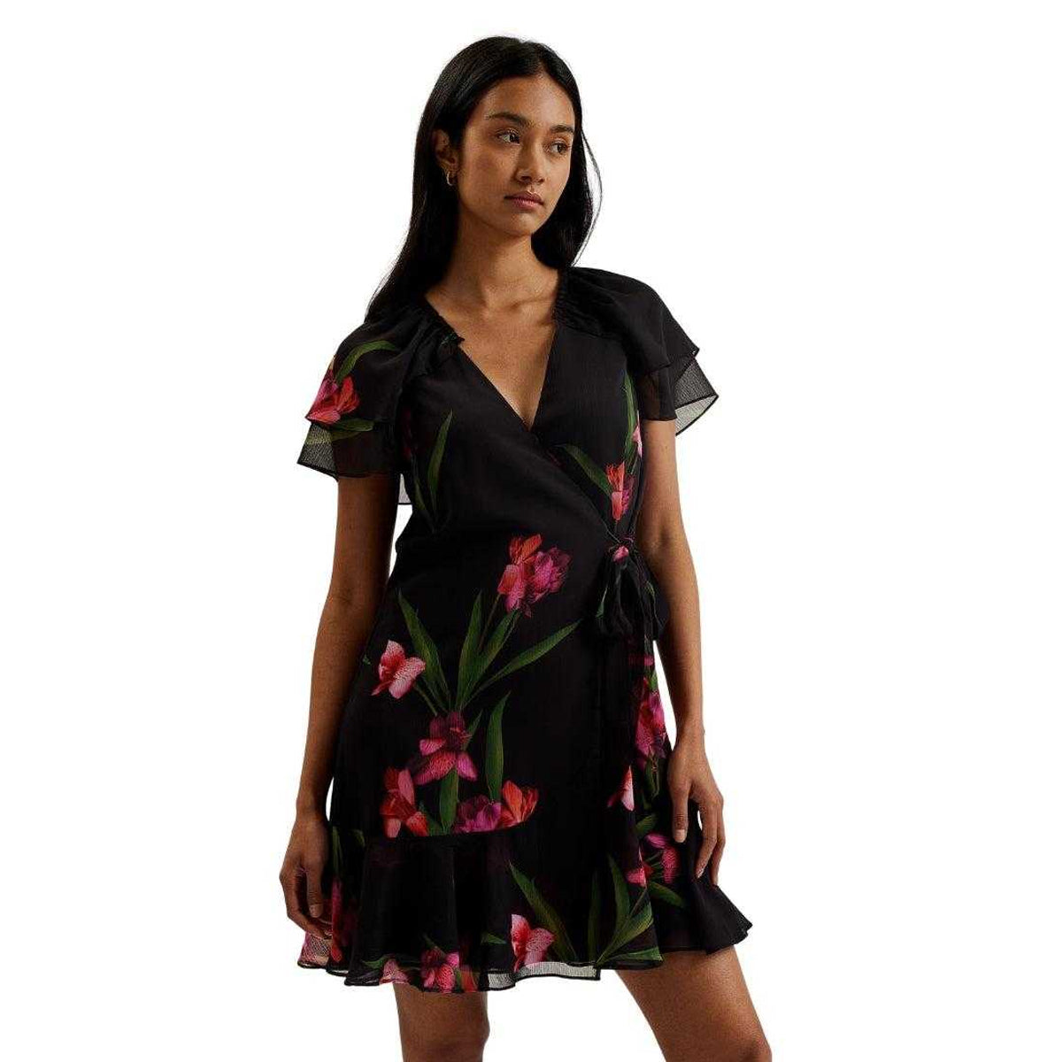 Black - Side - Ted Baker Womens-Ladies Angel Sleeve Mini Dress