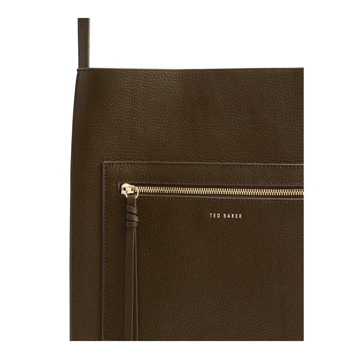 Khaki Green - Side - Ted Baker Plain Leather Slouch Tote Bag