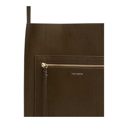 Khaki Green - Side - Ted Baker Plain Leather Slouch Tote Bag