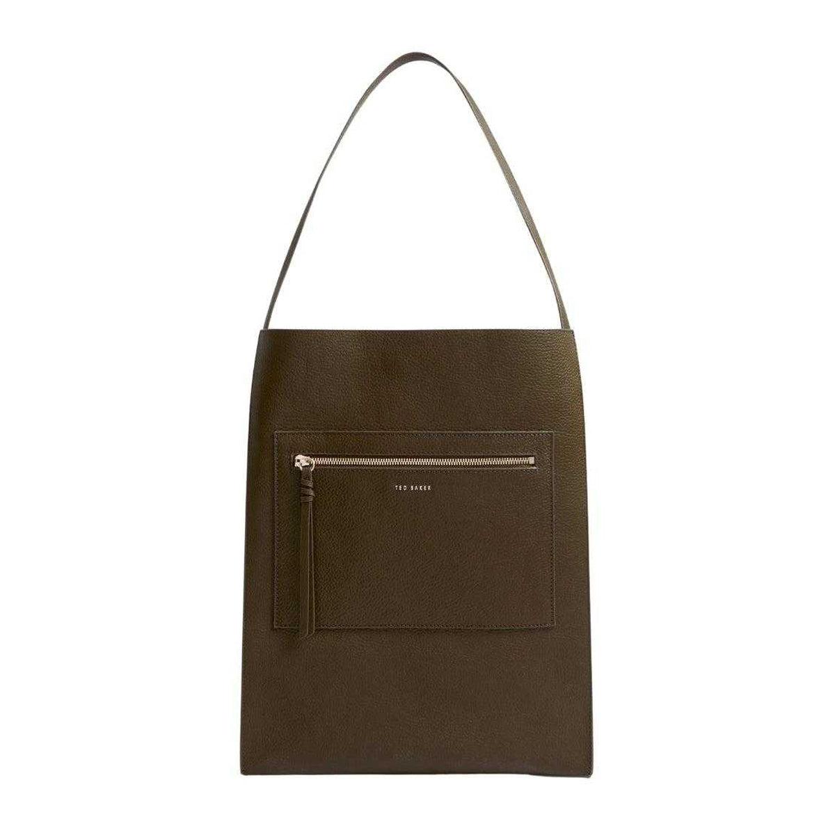 Khaki Green - Front - Ted Baker Plain Leather Slouch Tote Bag