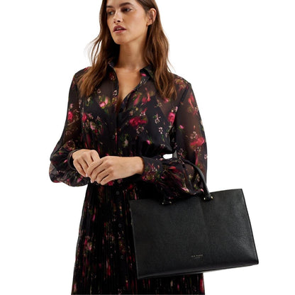 Medium Black - Lifestyle - Ted Baker Rosane Logo Bovine Leather Tote Bag