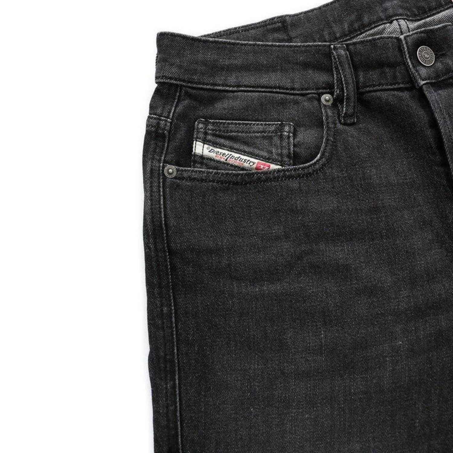 Black - Side - Diesel Mens D-Viker Washed Denim Jeans