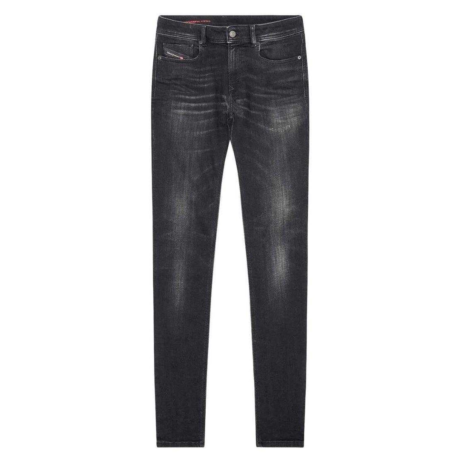 Black - Front - Diesel Mens Sleenker Destroyed Denim Reinforced Jeans