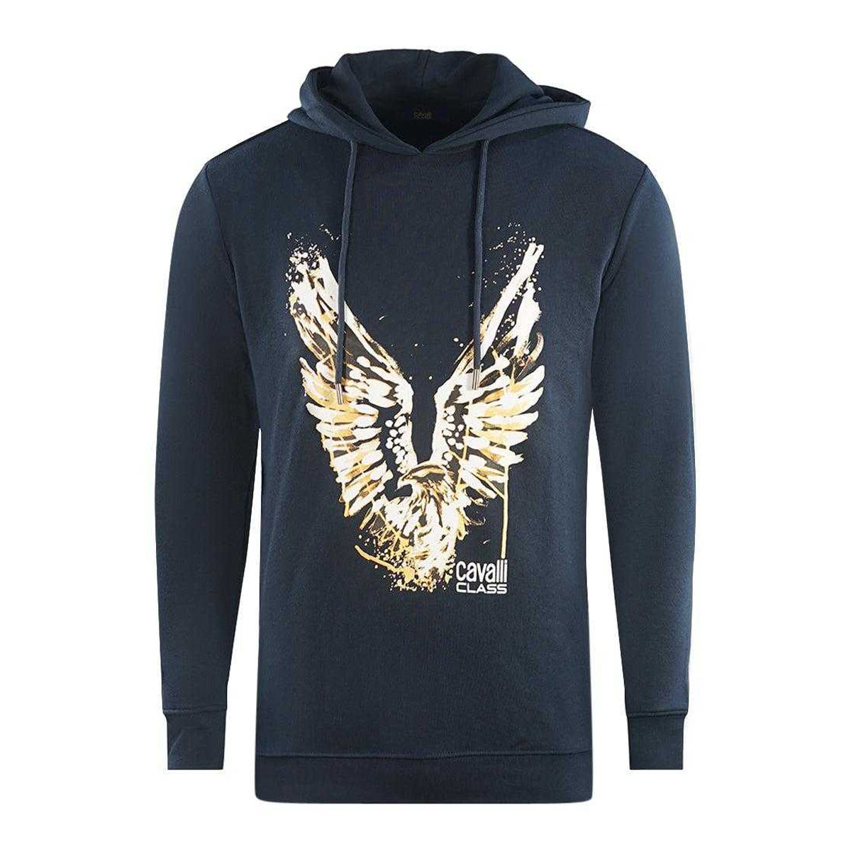 Navy - Front - Cavalli Class Mens Eagle Logo Hoodie