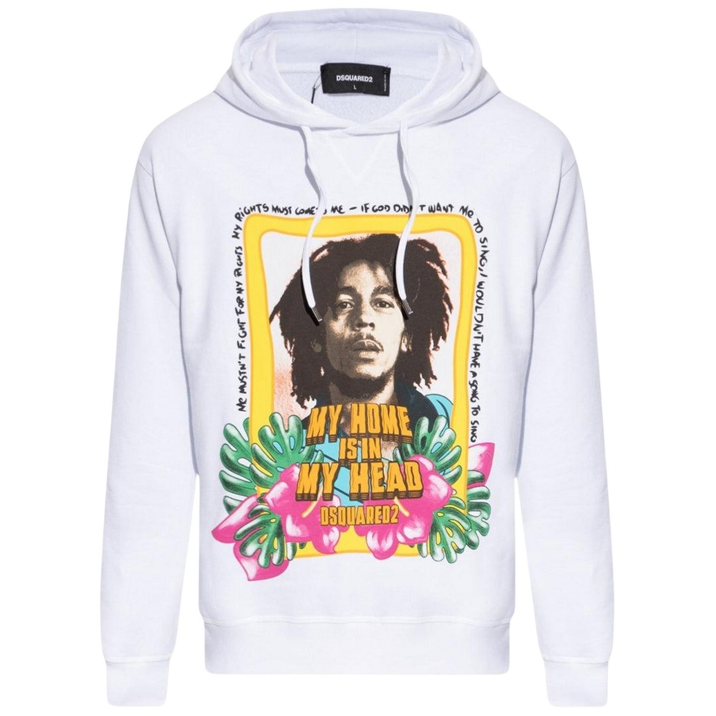 White - Front - DSquared2 Mens Bob Marley Hoodie