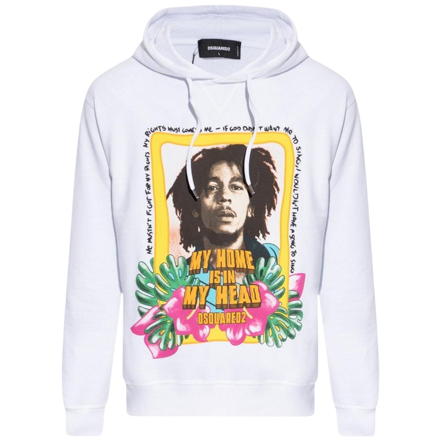 White - Front - DSquared2 Mens Bob Marley Hoodie