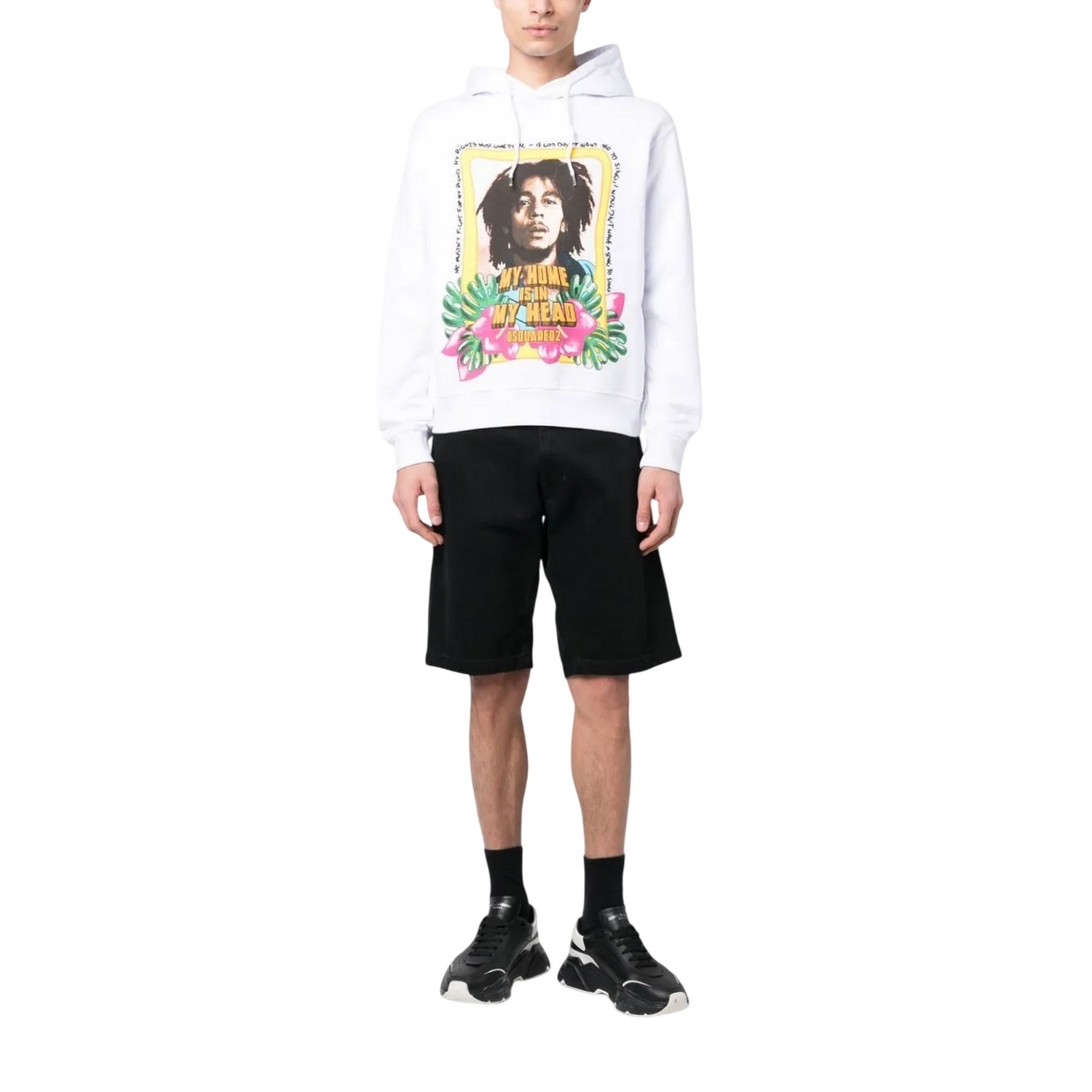 White - Pack Shot - DSquared2 Mens Bob Marley Hoodie