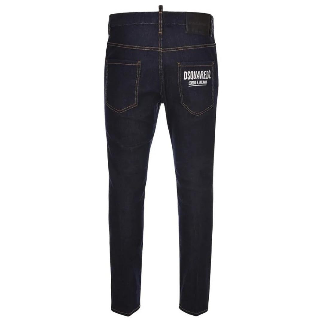 Navy Blue - Back - DSquared2 Mens Italian Address Logo Jeans