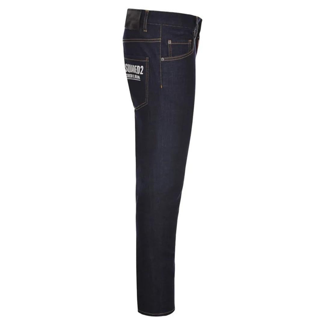 Navy Blue - Side - DSquared2 Mens Italian Address Logo Jeans