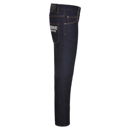 Navy Blue - Side - DSquared2 Mens Italian Address Logo Jeans
