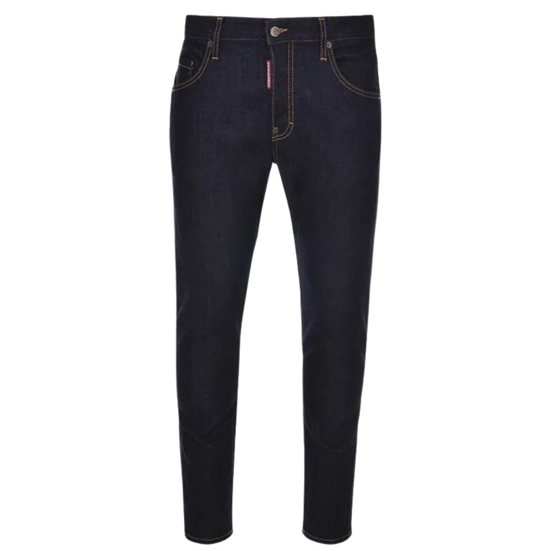 Navy Blue - Front - DSquared2 Mens Italian Address Logo Jeans