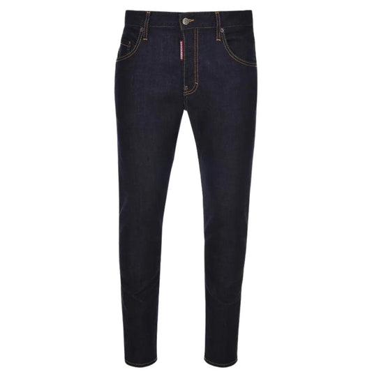 Navy Blue - Front - DSquared2 Mens Italian Address Logo Jeans