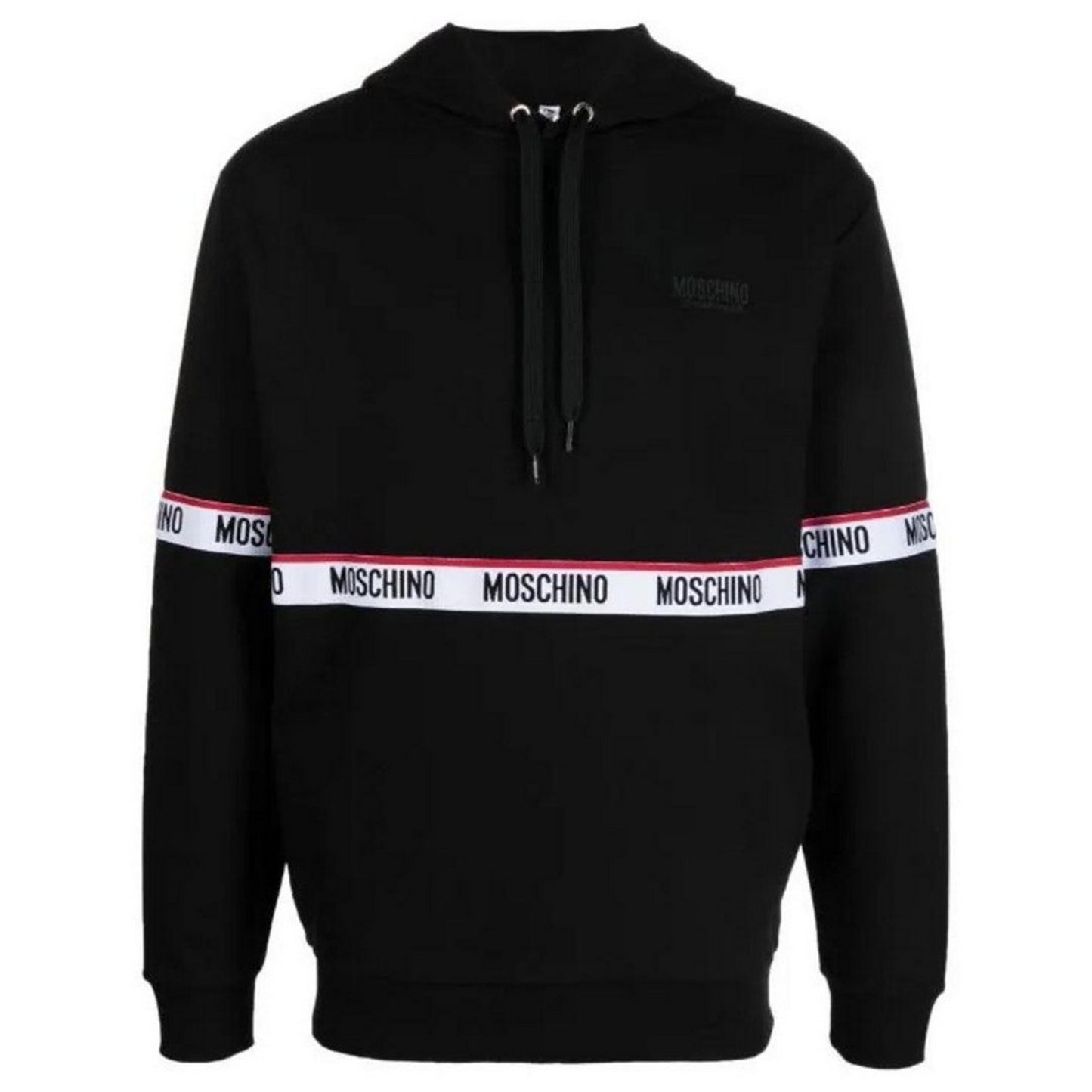 Black - Front - Moschino Mens Branded Tape Hoodie