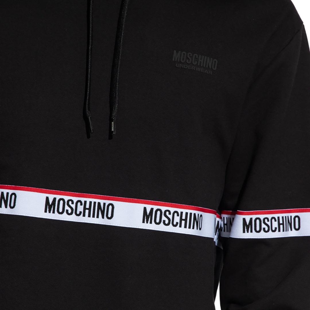 Black - Side - Moschino Mens Branded Tape Hoodie