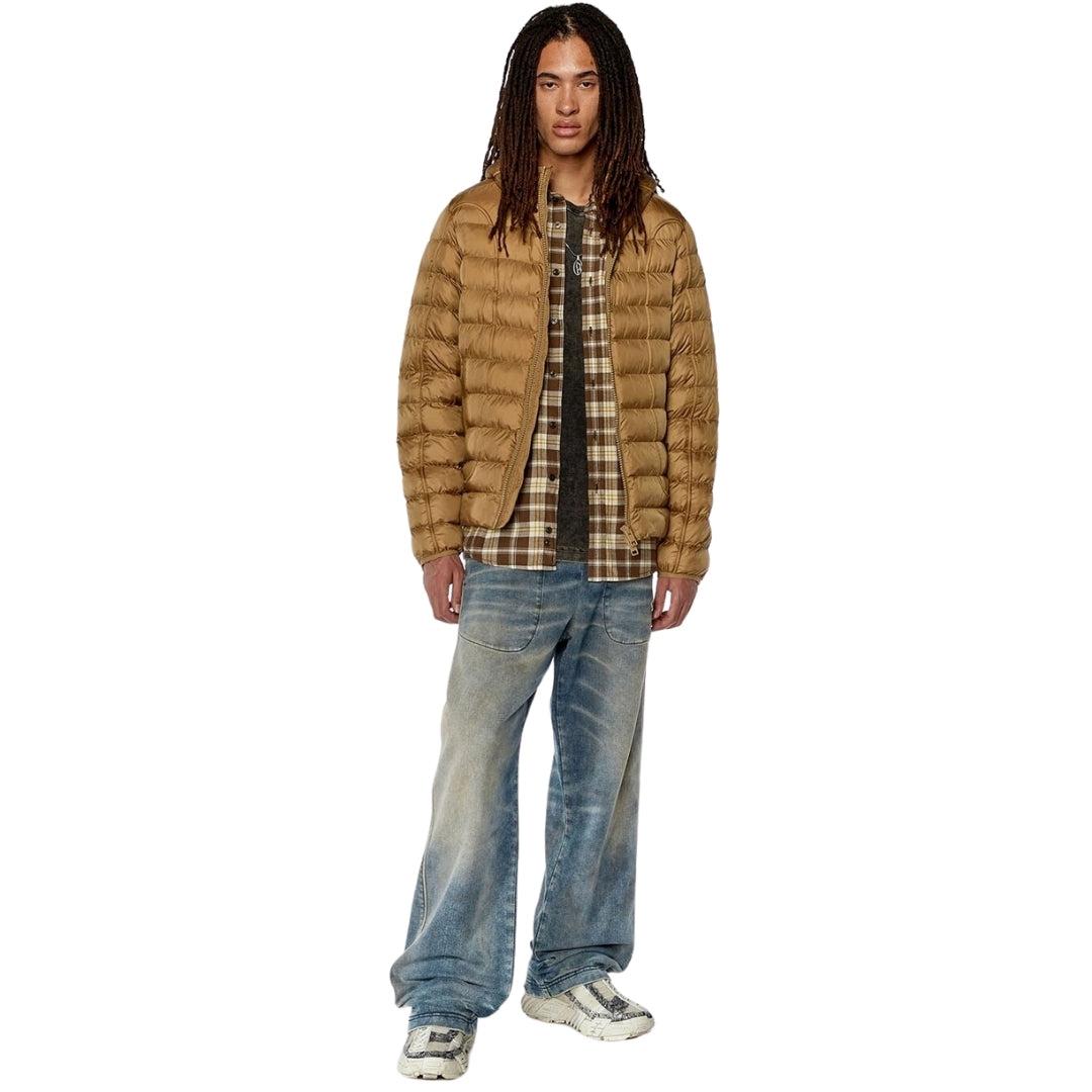 Brown - Back - Diesel Mens Plain Hooded Jacket