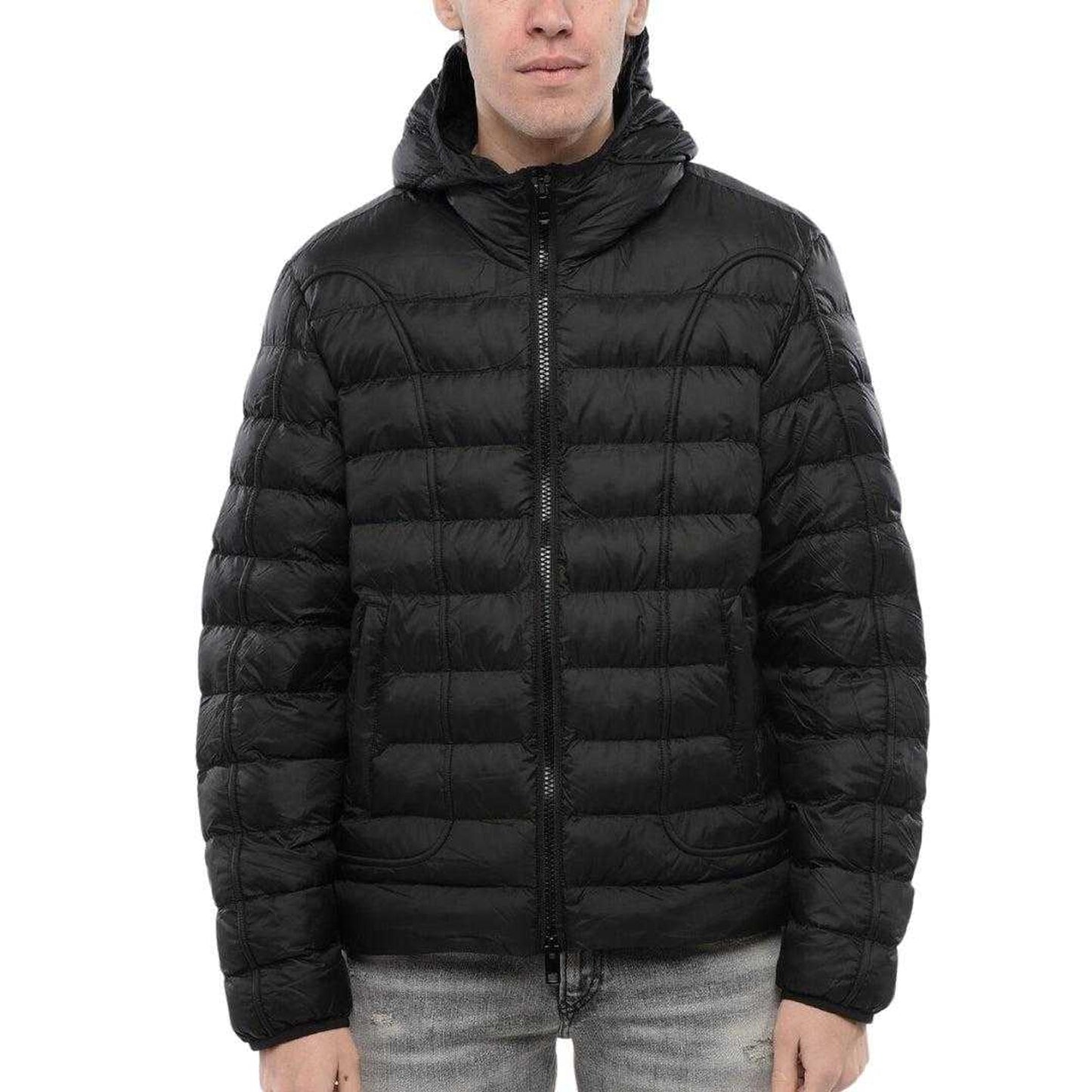 Black - Side - Diesel Mens Plain Hooded Jacket