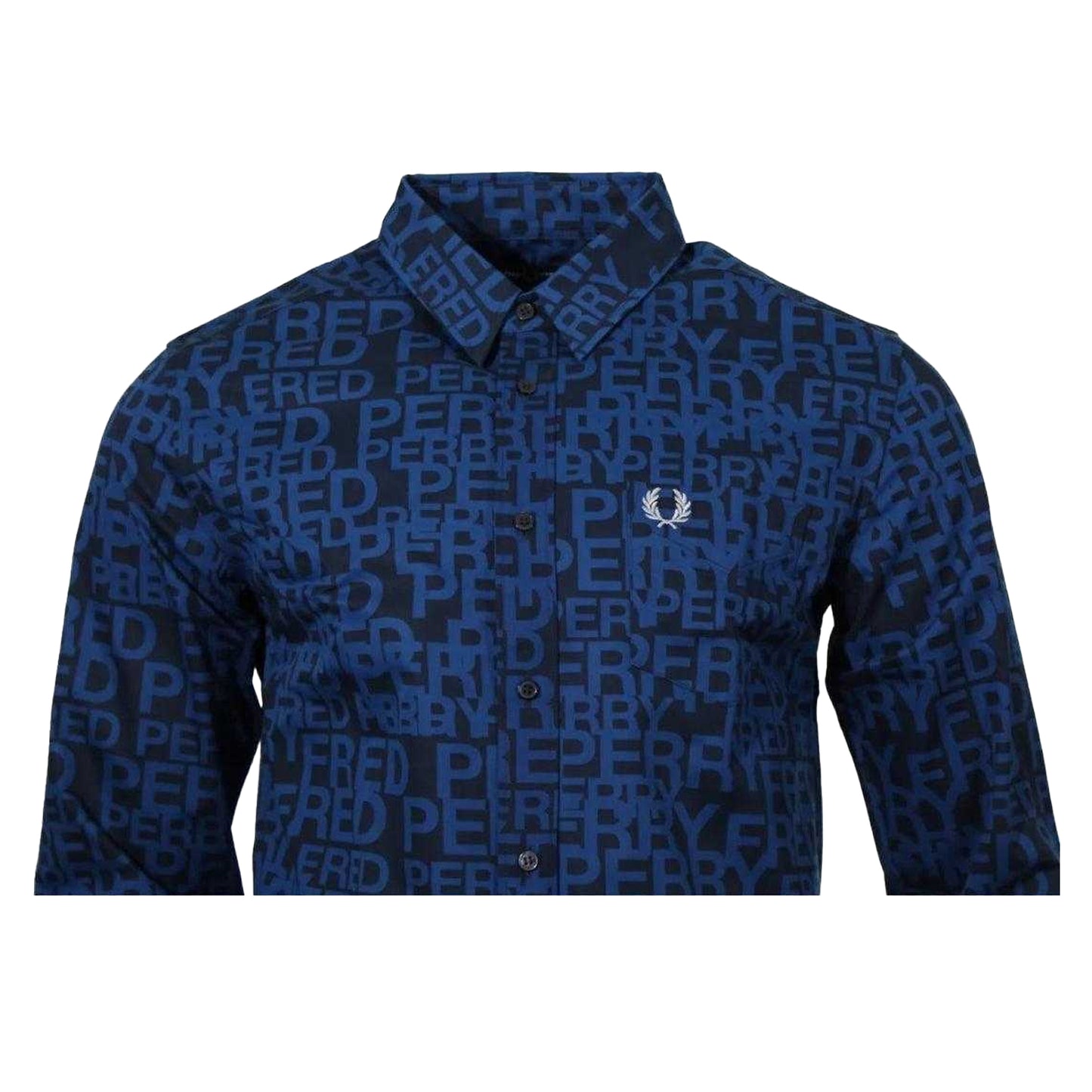 Cobalt - Back - Fred Perry Mens All Over Logo Long-Sleeved Shirt