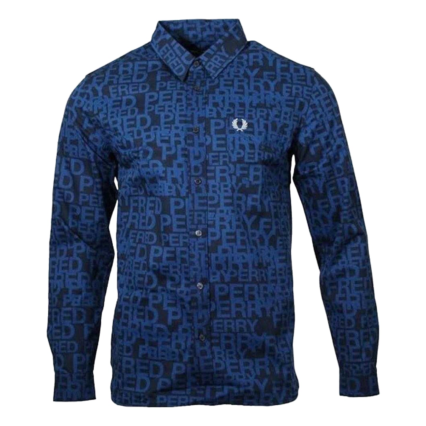 Cobalt - Front - Fred Perry Mens All Over Logo Long-Sleeved Shirt