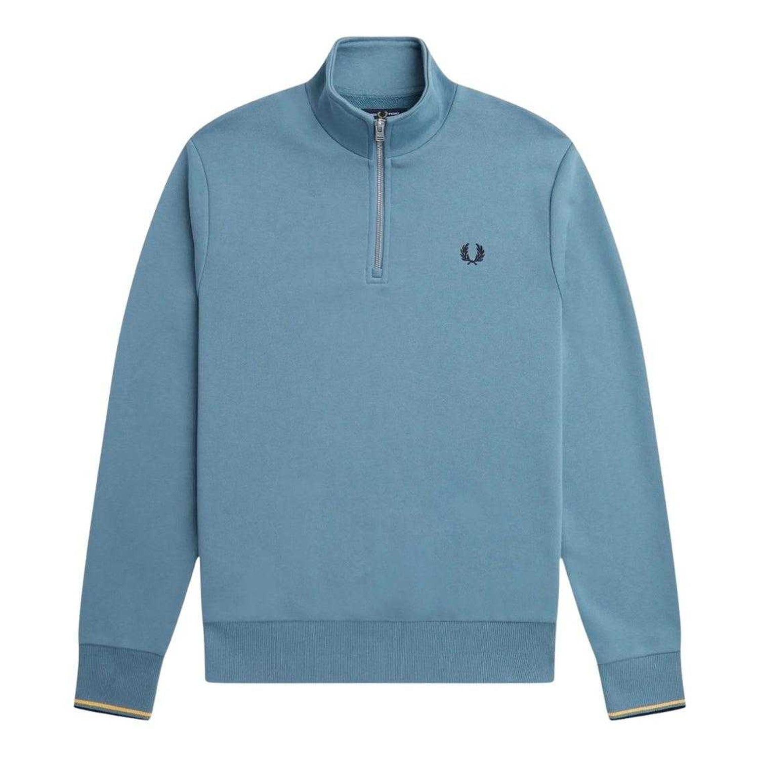 Blue - Front - Fred Perry Unisex Adult Half Zip Tipped Sleeve Sweatshirt