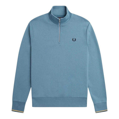 Blue - Front - Fred Perry Unisex Adult Half Zip Tipped Sleeve Sweatshirt