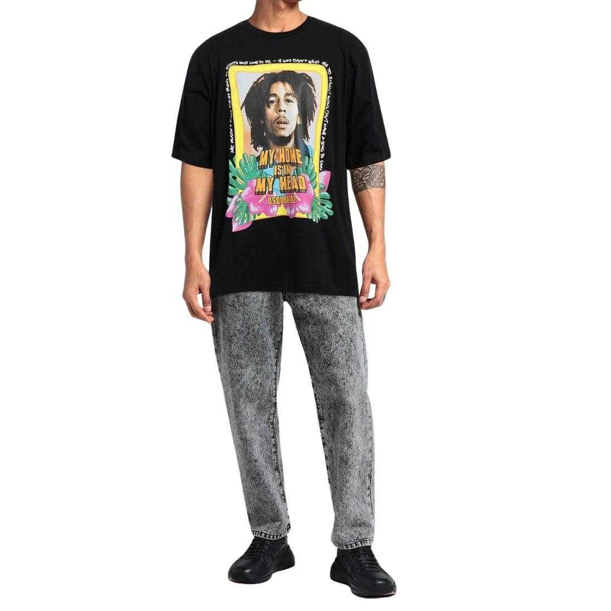 Black - Side - DSquared2 Unisex Adult My Home Is In My Head Bob Marley T-Shirt
