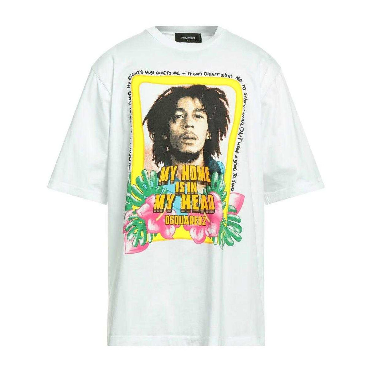 White - Front - DSquared2 Unisex Adult My Home Is In My Head Bob Marley T-Shirt