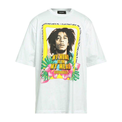 White - Front - DSquared2 Unisex Adult My Home Is In My Head Bob Marley T-Shirt