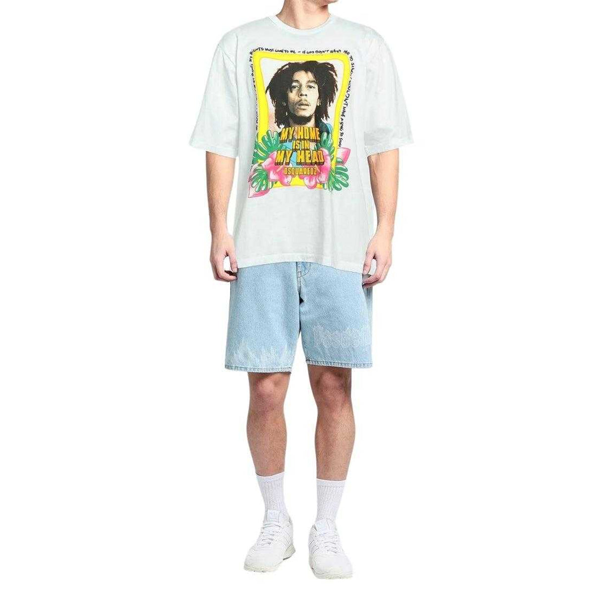 White - Side - DSquared2 Unisex Adult My Home Is In My Head Bob Marley T-Shirt