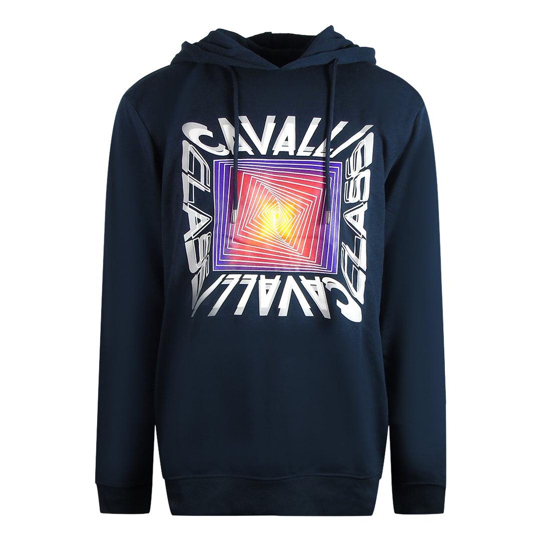 Navy - Front - Cavalli Class Mens Asymmetric Box Hoodie