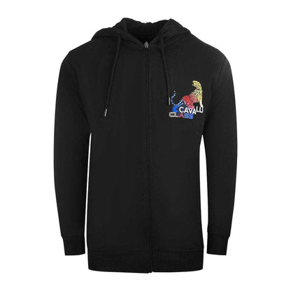 Black - Front - Cavalli Class Mens Tiger Logo Full Zip Hoodie