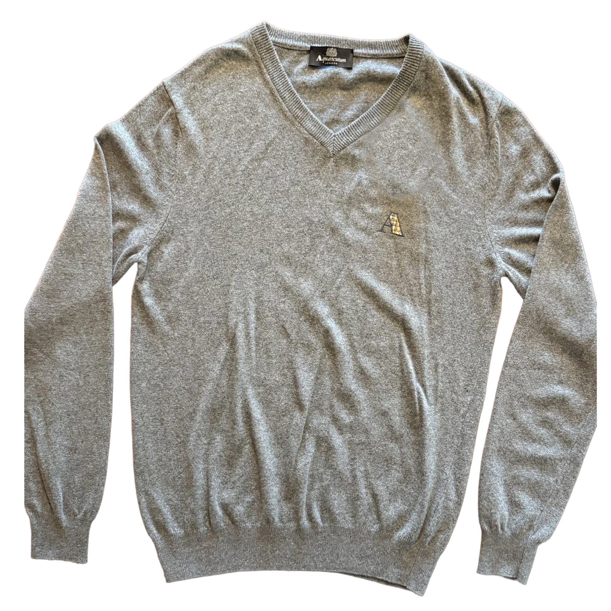 Grey - Side - Aquascutum Mens Tartan Logo Jumper
