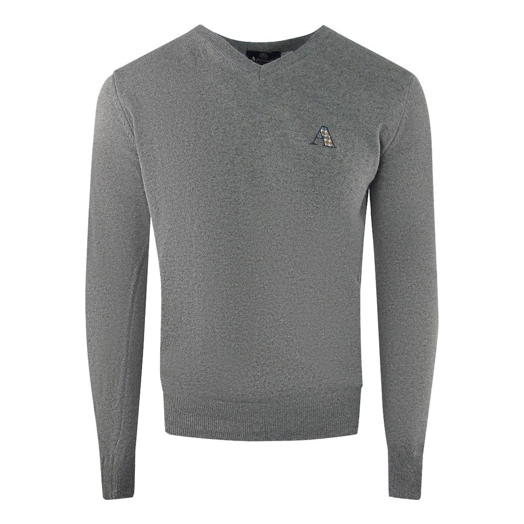 Grey - Front - Aquascutum Mens Tartan Logo Jumper