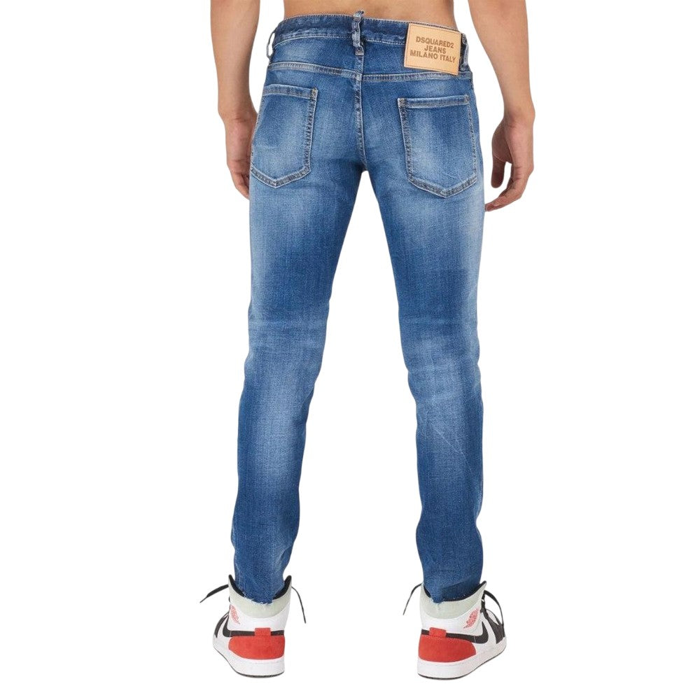 Blue - Back - DSquared2 Mens Cropped Slim Jeans