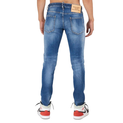 Blue - Back - DSquared2 Mens Cropped Slim Jeans