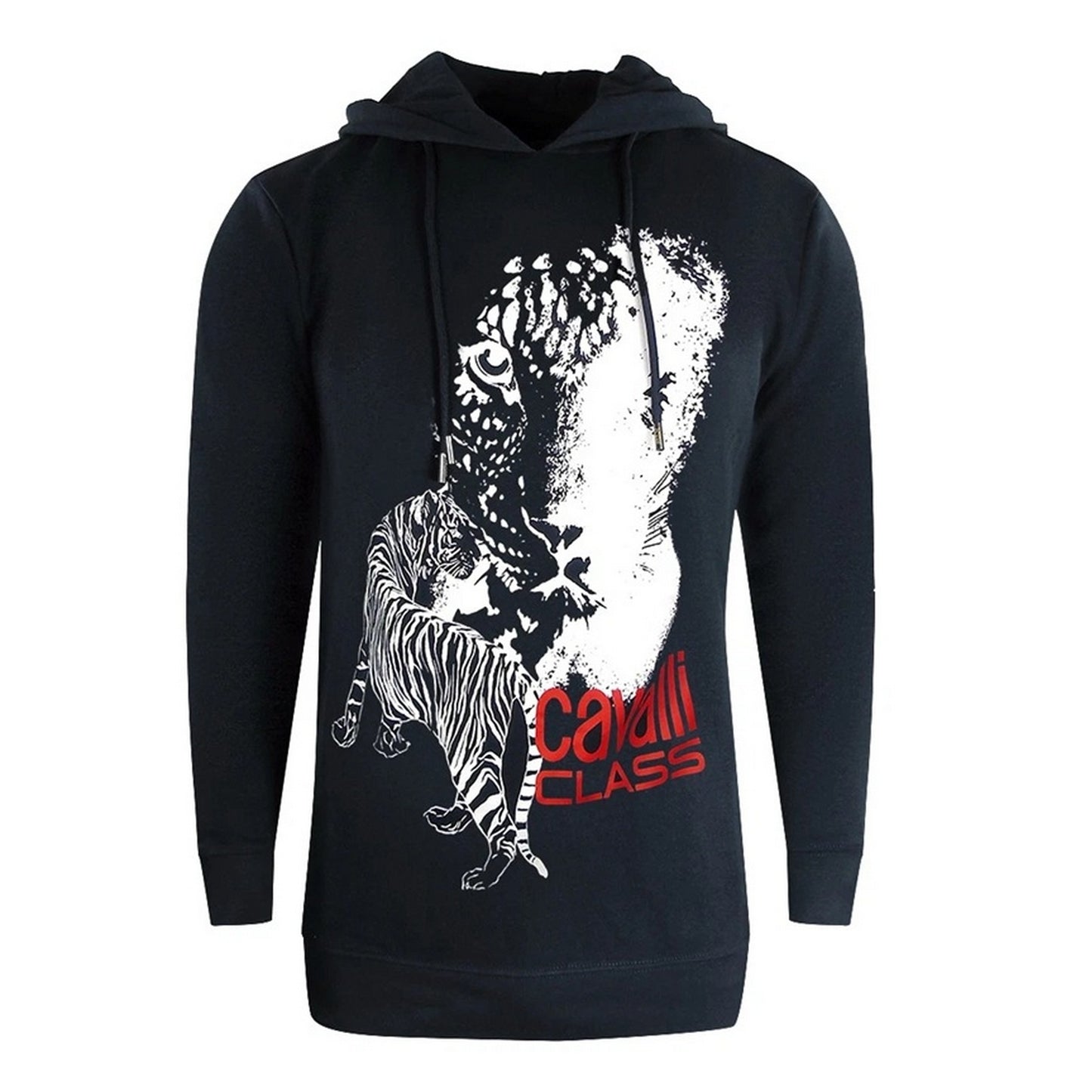 Black - Front - Cavalli Class Mens Tiger Logo Hoodie