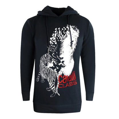 Black - Front - Cavalli Class Mens Tiger Logo Hoodie