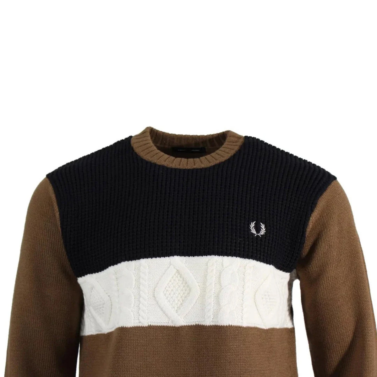 Brown-Black-White - Side - Fred Perry Mens Textured Panel Sweatshirt