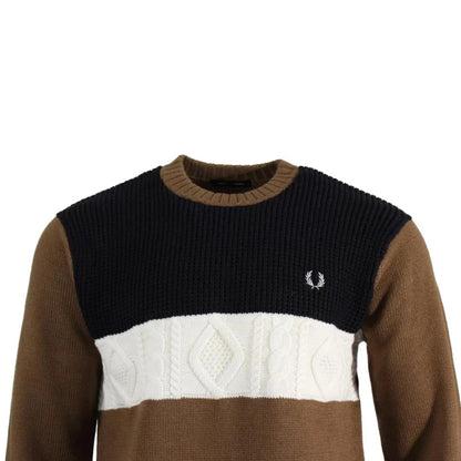 Brown-Black-White - Side - Fred Perry Mens Textured Panel Sweatshirt