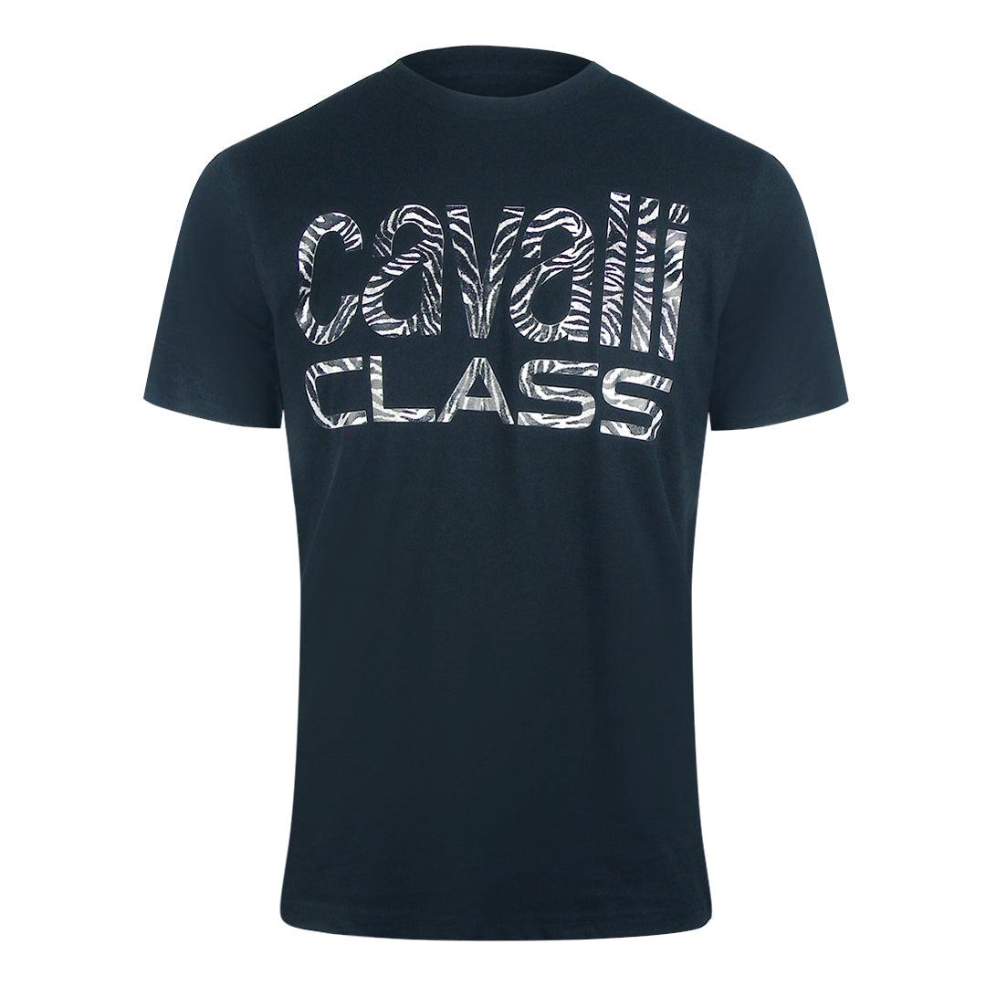 Dark Green - Front - Cavalli Class Mens Zebra Print Logo T-Shirt