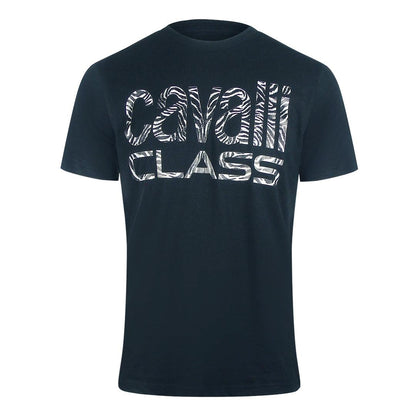 Navy Blue - Front - Cavalli Class Mens Zebra Print Logo T-Shirt