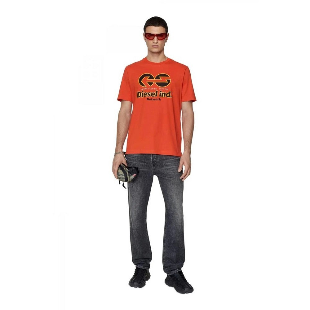 Orange-Black - Close up - Diesel Unisex Adult Power Station Logo T-Shirt