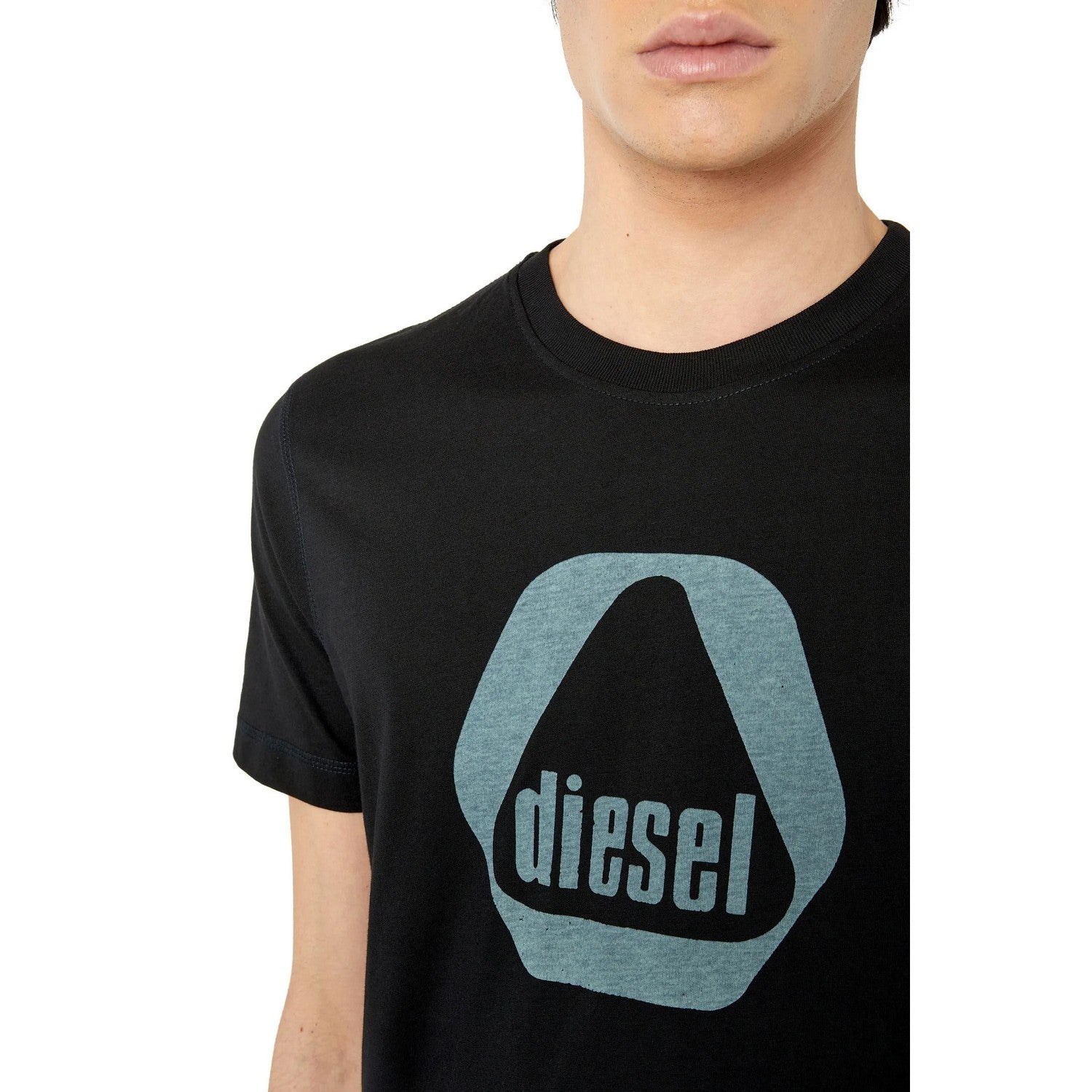 Black - Side - Diesel Mens Triangle Logo T-Shirt