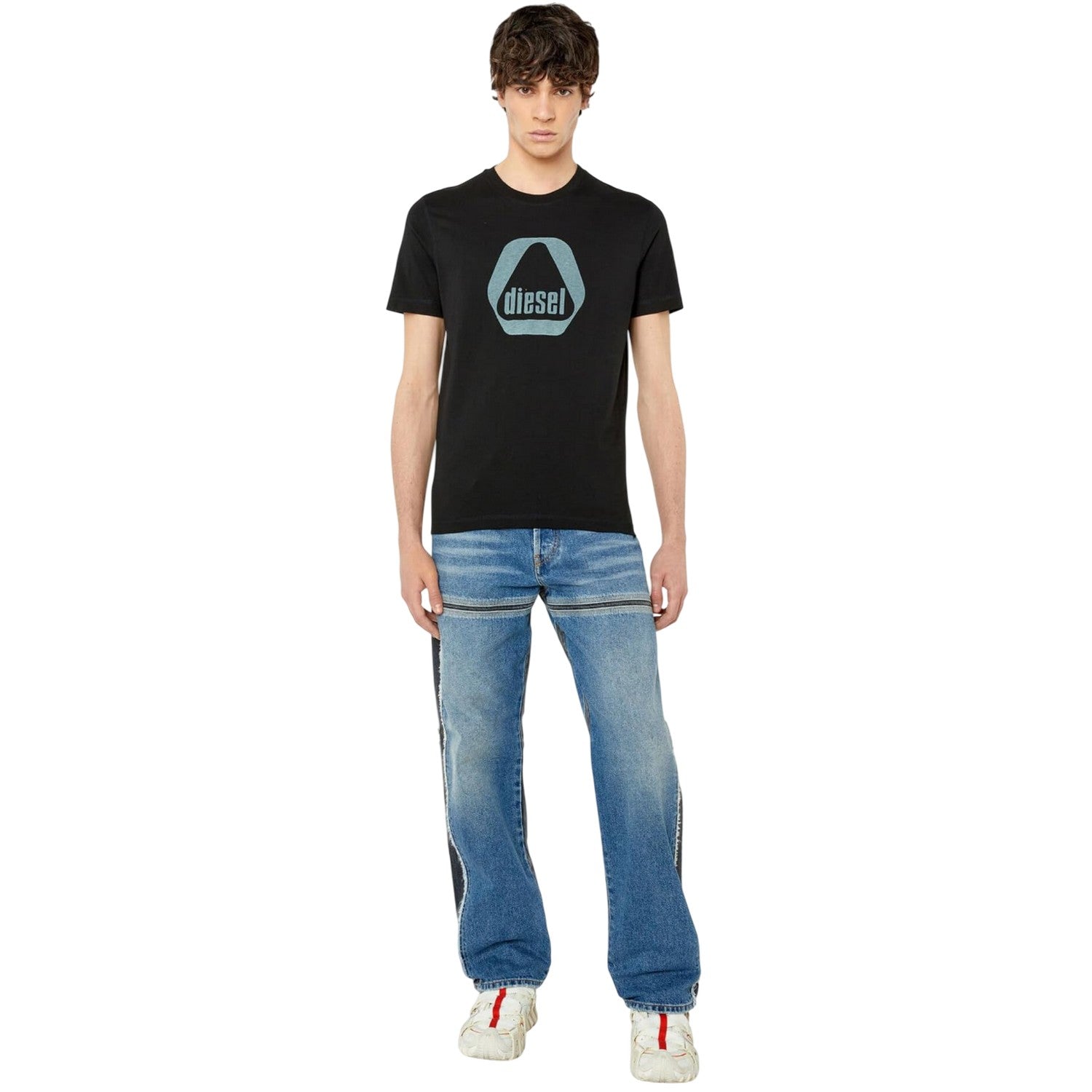 Black - Pack Shot - Diesel Mens Triangle Logo T-Shirt
