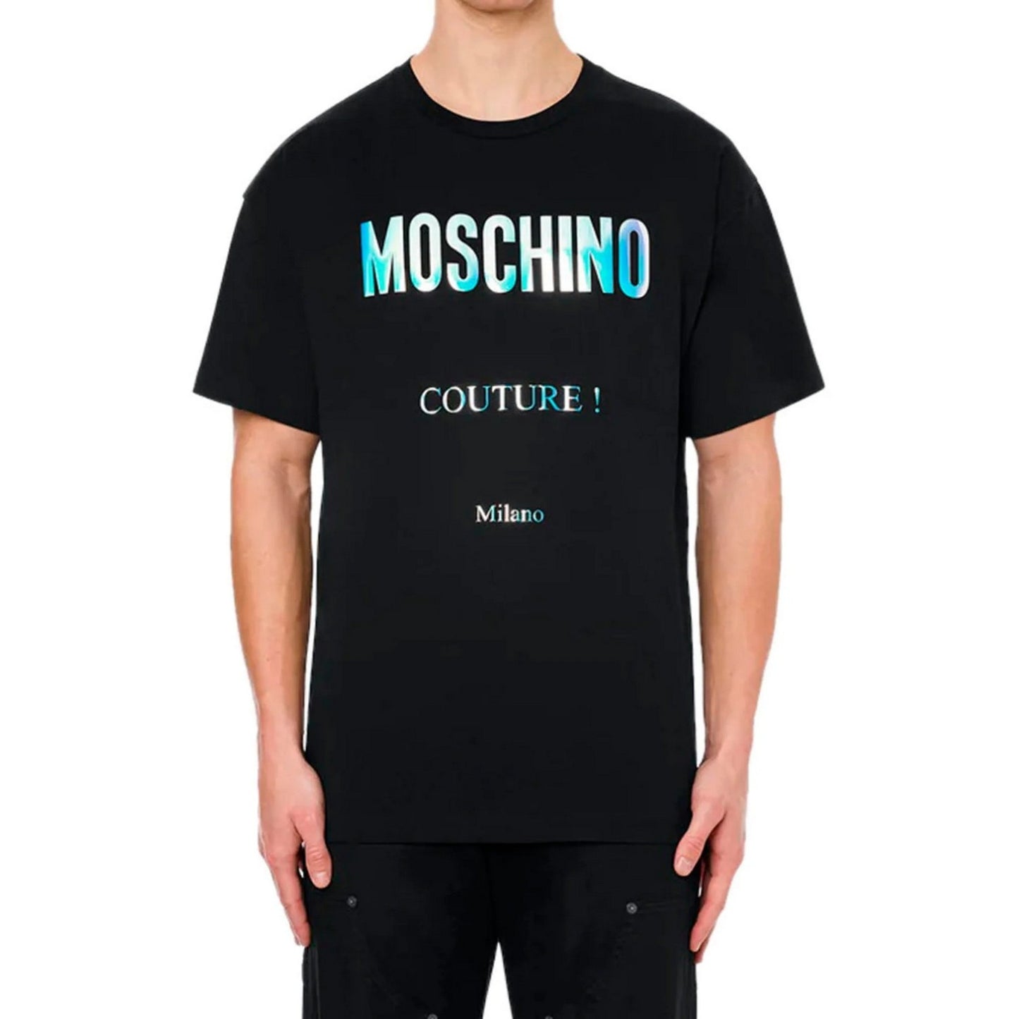 Black - Side - Moschino Unisex Adult Couture Milano Reflective Logo T-Shirt