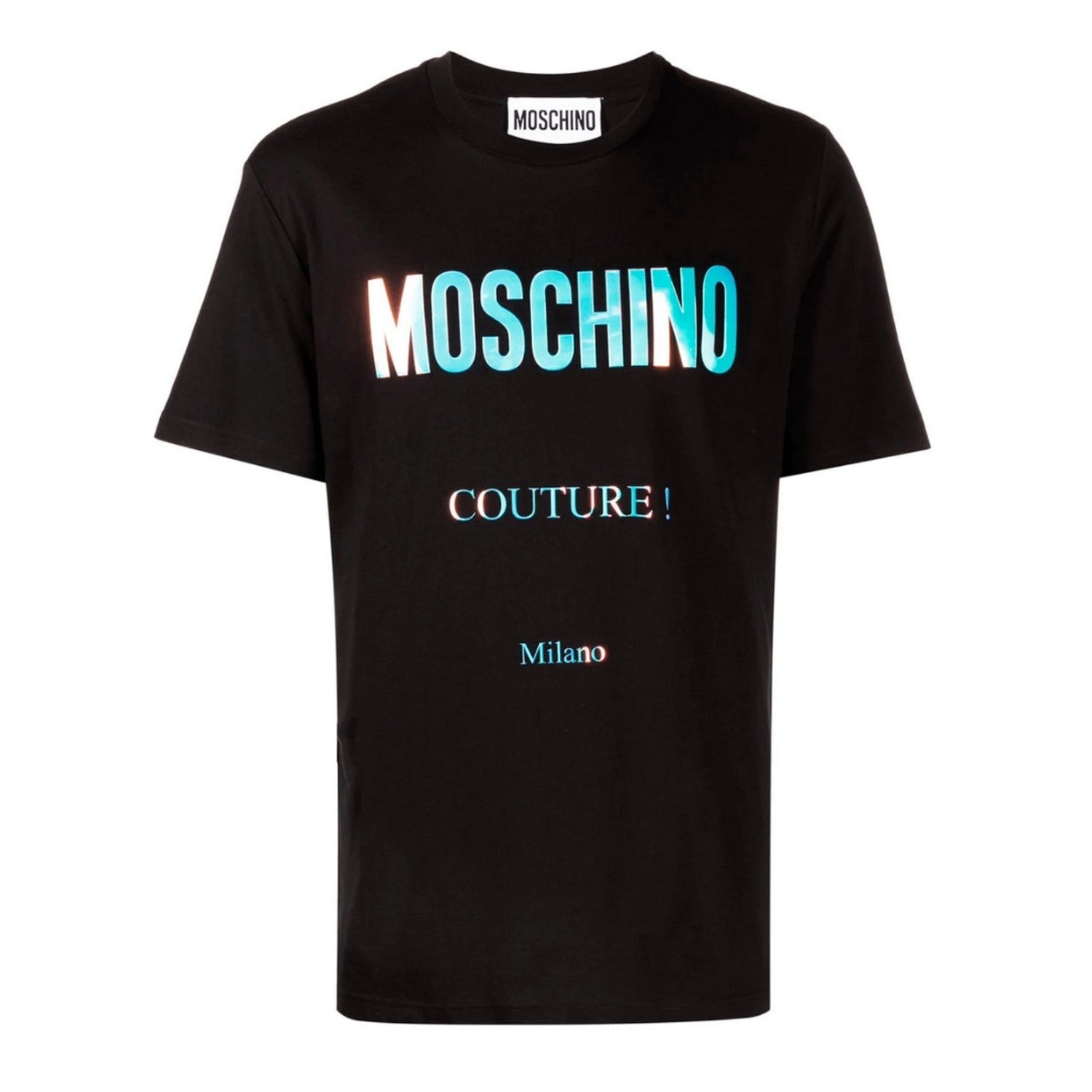 Black - Front - Moschino Unisex Adult Couture Milano Reflective Logo T-Shirt