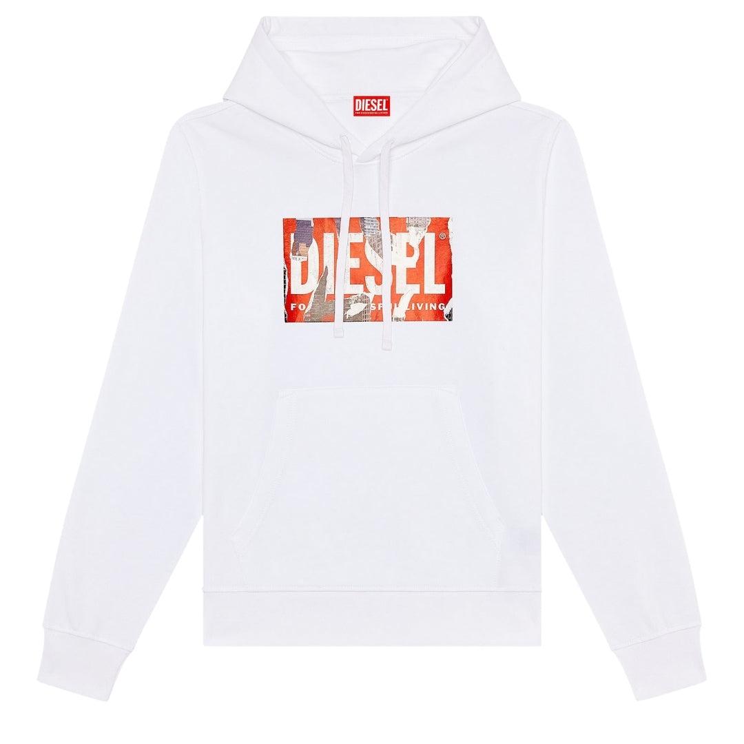 White - Lifestyle - Diesel Mens Torn Logo Hoodie